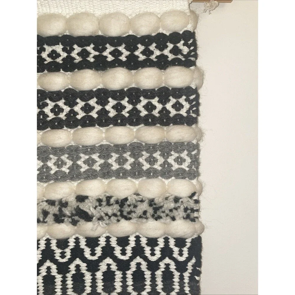 Bohemian Woven Wall Hanging Tassel Tapestry Home Wool Textile Art Decor 13”x 34”